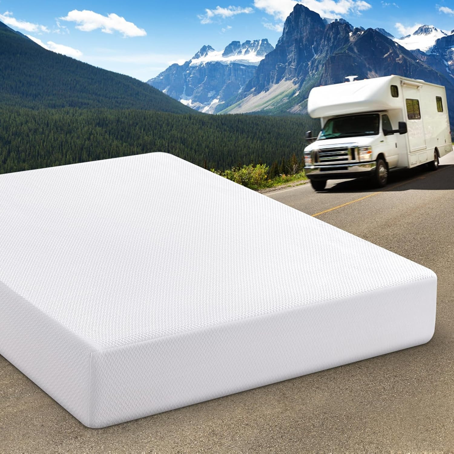 Opoiar RV Mattress Short King 10 Inch Memory Foam Mattress, Cooling Green Tea/Ge