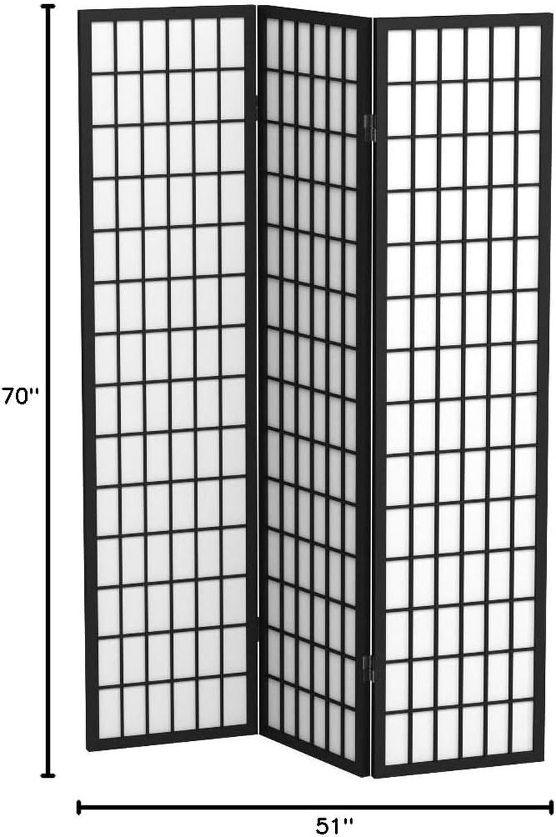 Black 6 Ft Tall 3-Panel Window Pane Shoji Screen Room Divider