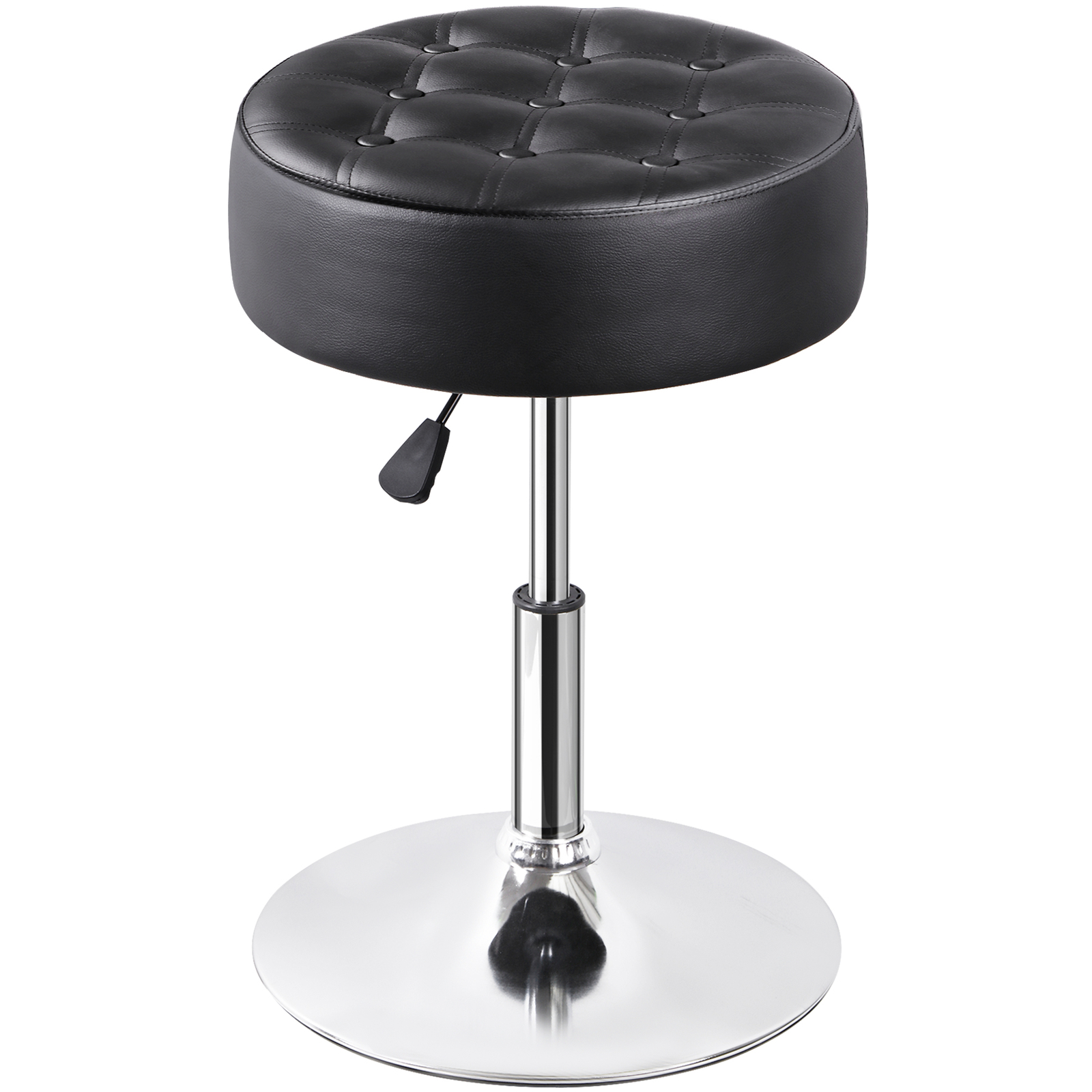 Adjustable Round Ottoman Stool Vanity Stool PU Leather Swivel Makeup Stool Black