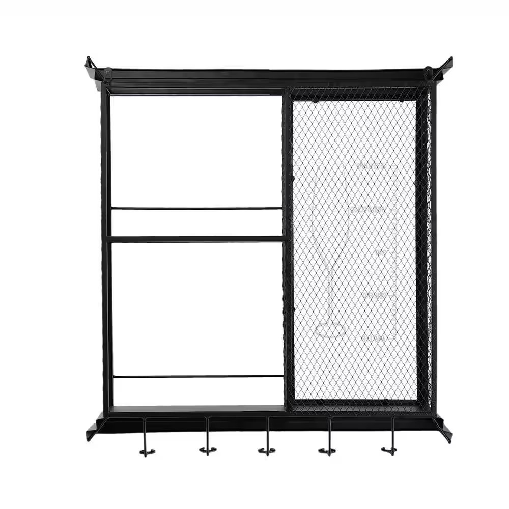 5 In. W X 26 In. D Black Floating Decorative Wall Shelf, Wine Bar Shelf, with Gl