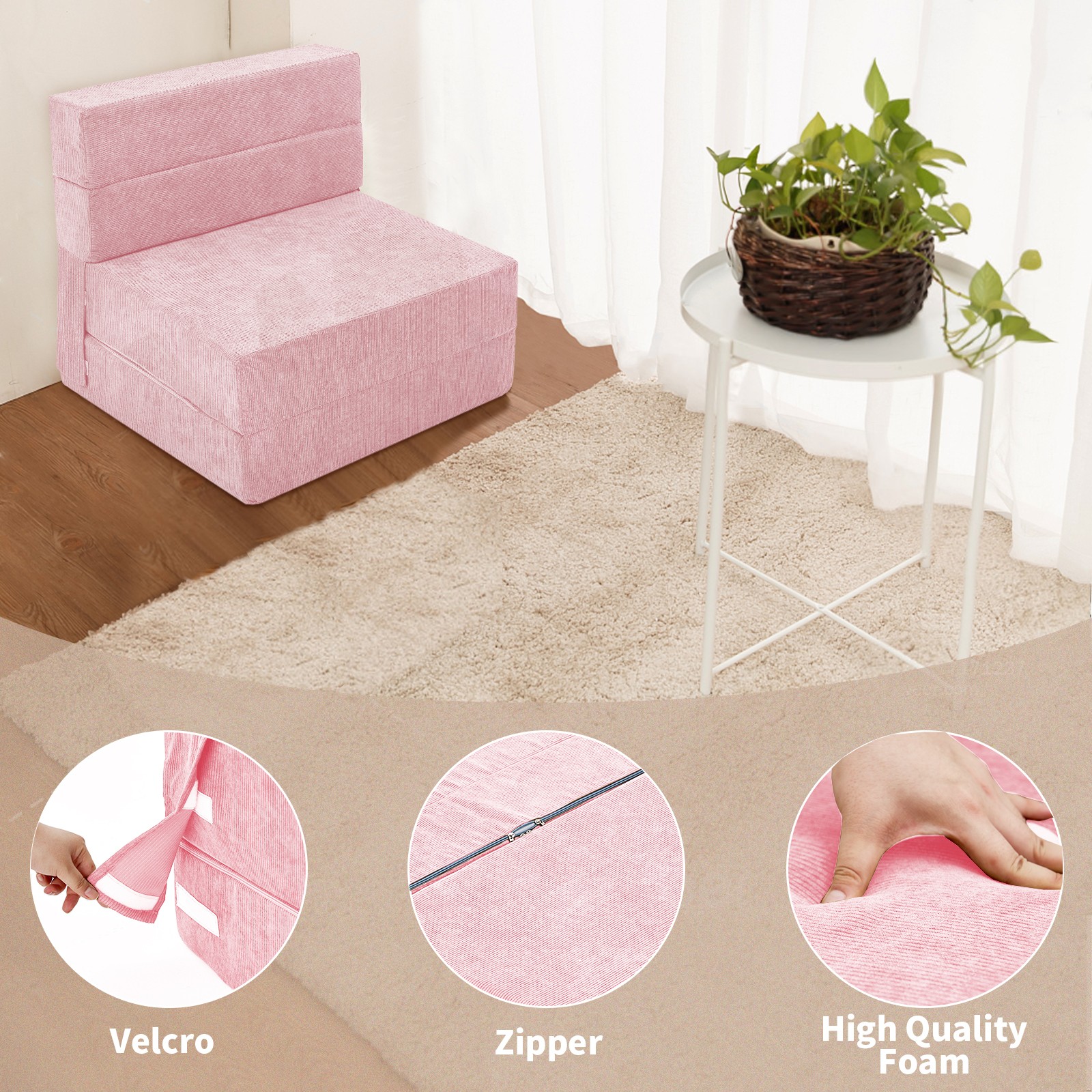 NAIZEA Tri Fold Mattress Memory Foam Mattress Foldable Bed with Washable Cover