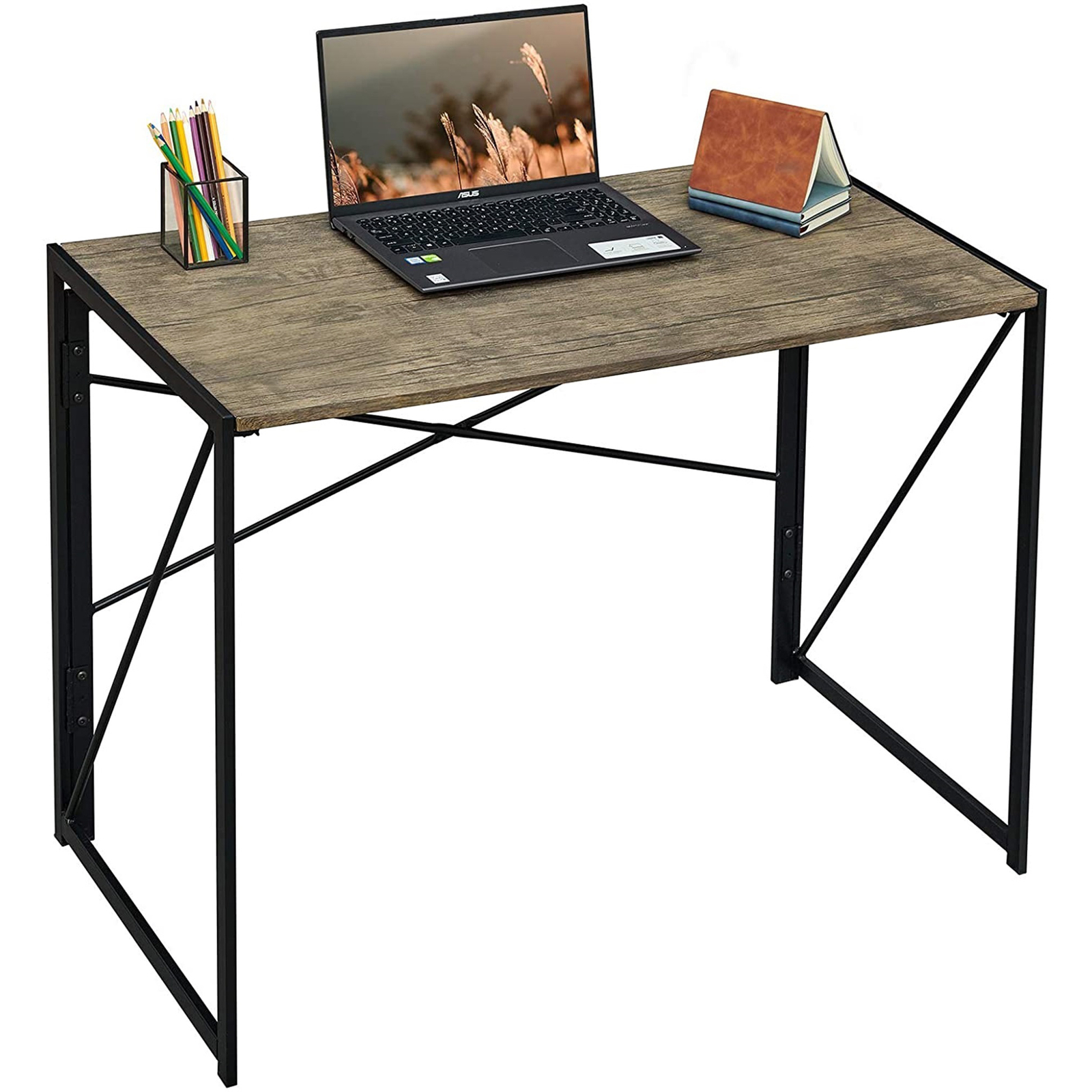 Interior Elements Modern Folding Desk For Home Office, Light Brown Oak, 39″