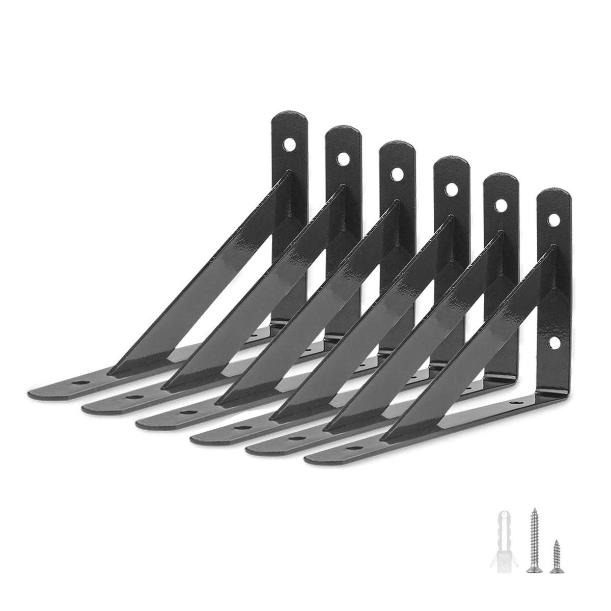 Heavy Duty Shelf Brackets 6 Pack 4×6 Inch Black Corner Brace 90 Degree Floating