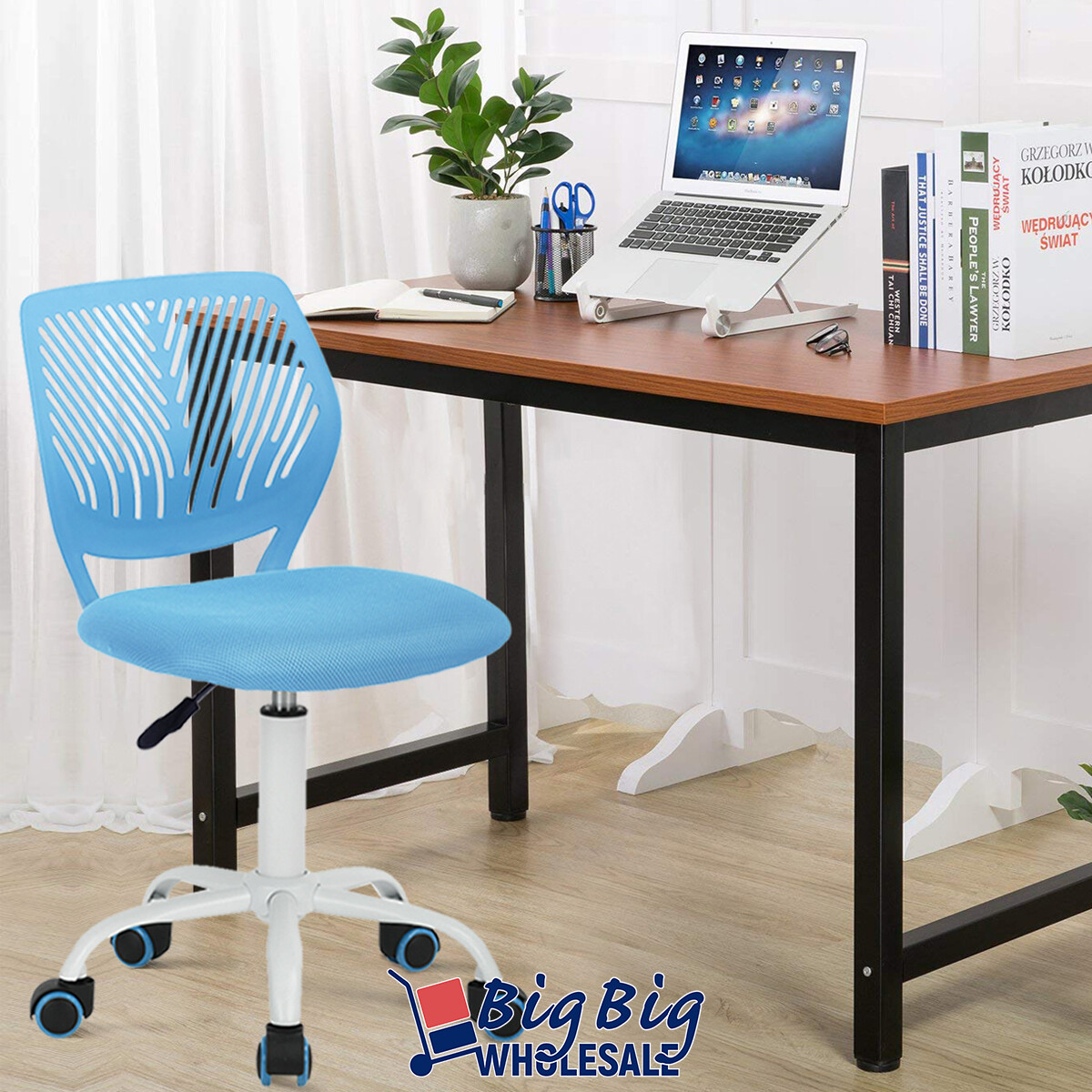 Blue Ergonomic MidBack Mesh Computer Office Task Chair Adjustable Rolling Swivel