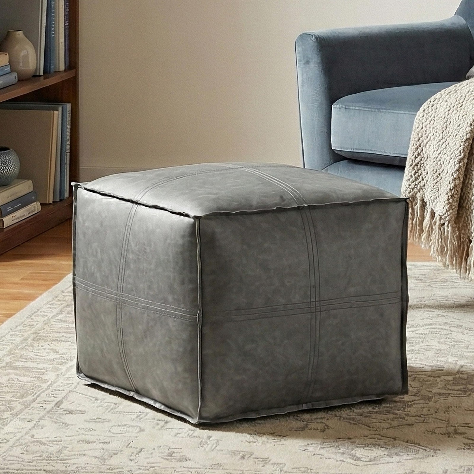 Simplihome Brody – 18 Wide X 14 High Upholstered Vegan Leather Ottoman