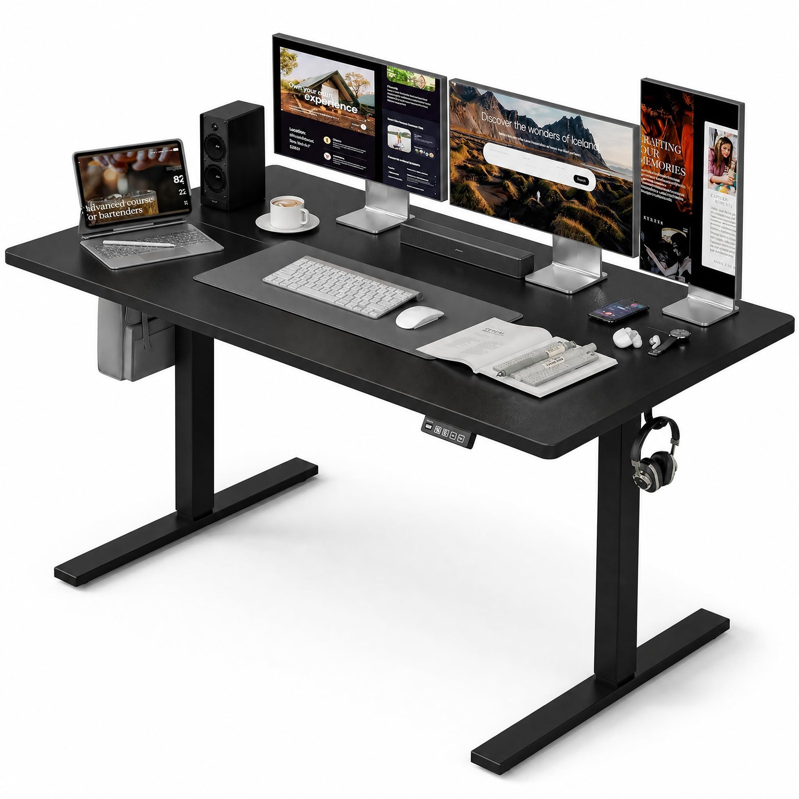 55×32 Large Electric Standing Desk, Height Adjustable Computer Desk with 2 Me…