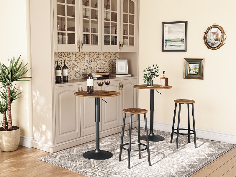 Bar Table, Height-Adjustable Round Pub Table 27-35.4 Inches with Sturdy Base,