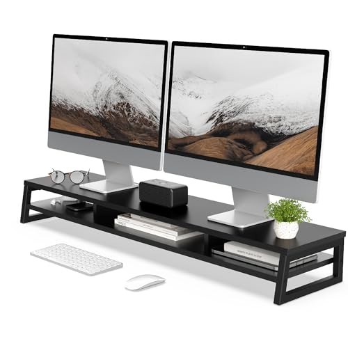 Dual Monitor Stand for Desk, 42.5in Large Monitor Riser for 2 Monitors, Black