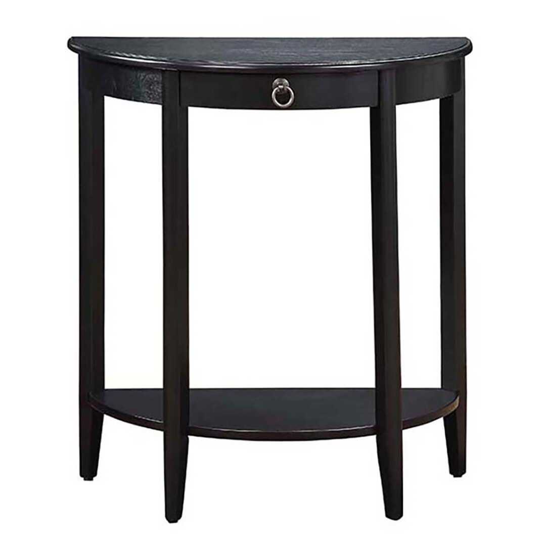 Half Moon Shape Console Table w/Drawer & Open Storage Shelf, Wood Sofa Table