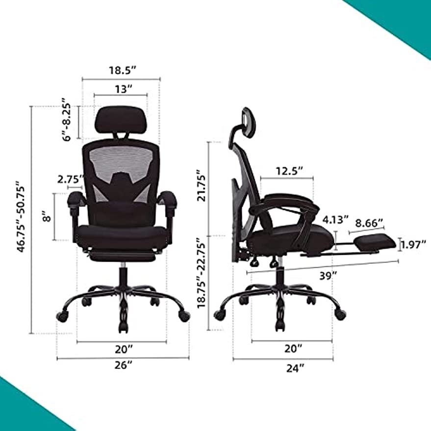 Black Home Office Desk Chair Reclining High Back Mesh Swivel Rolling Task Chair