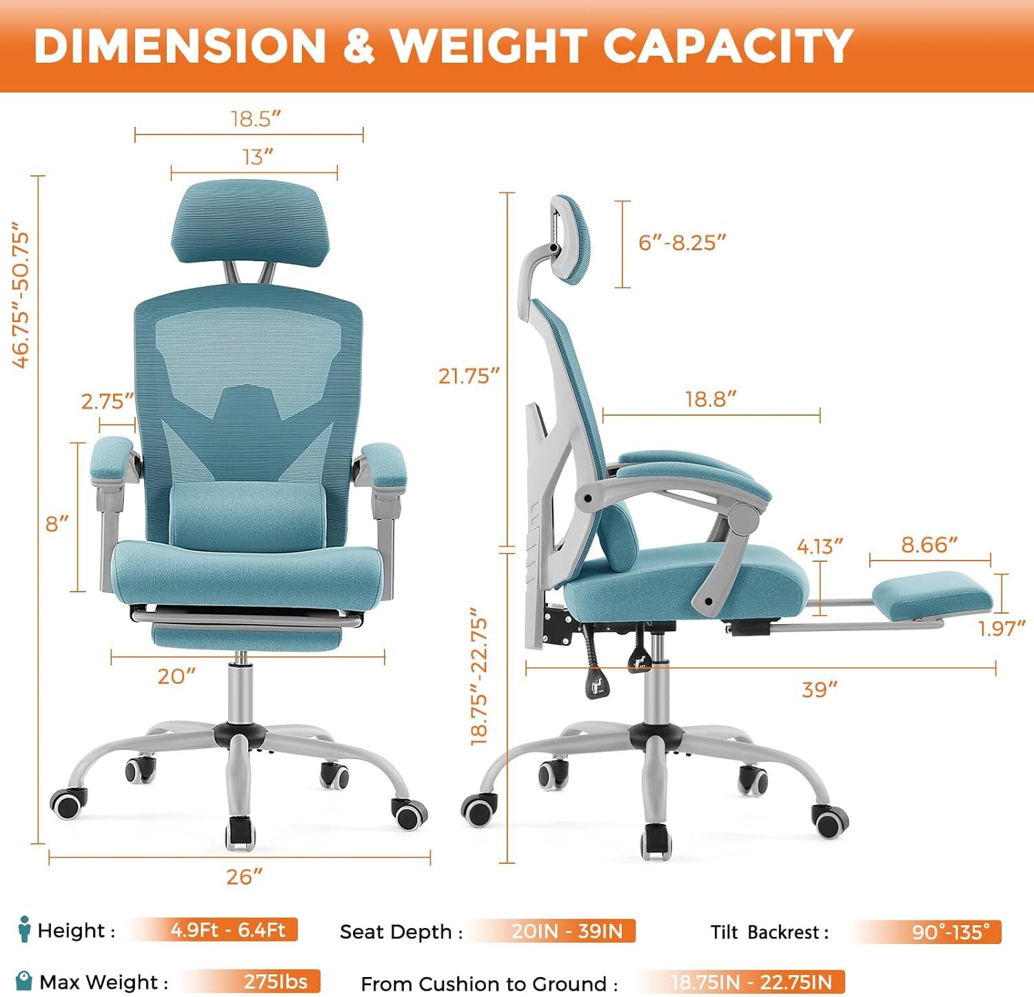 Ergonomic Adjustable Computer Chair High Back Mesh Office Chair with Footrest