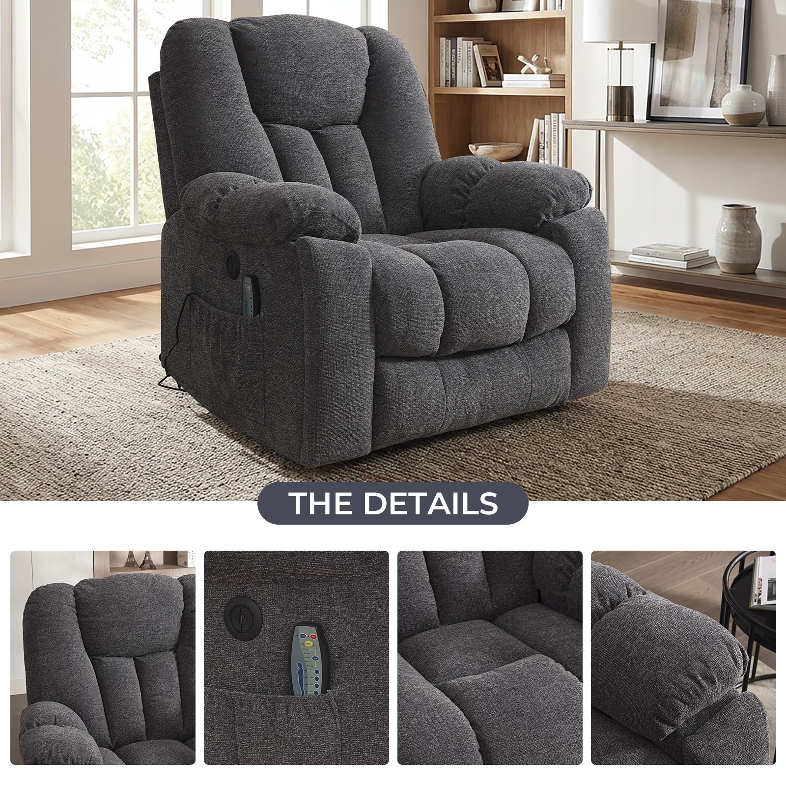 EBELLO Large Power Lift Recliner Chair with Massage & Heat，USB Ports，Cup Holders