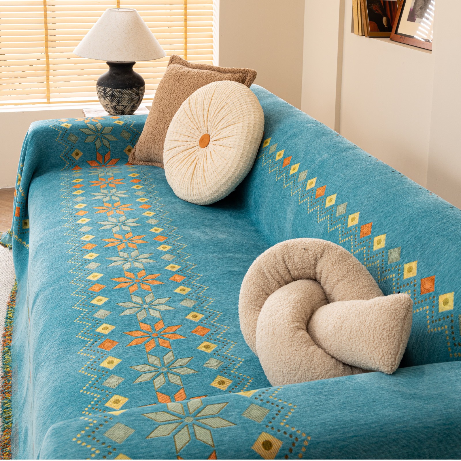 Boho Chenille Couch Cover Jacquard Tassel Sofa Throw Blanket Furniture Protector
