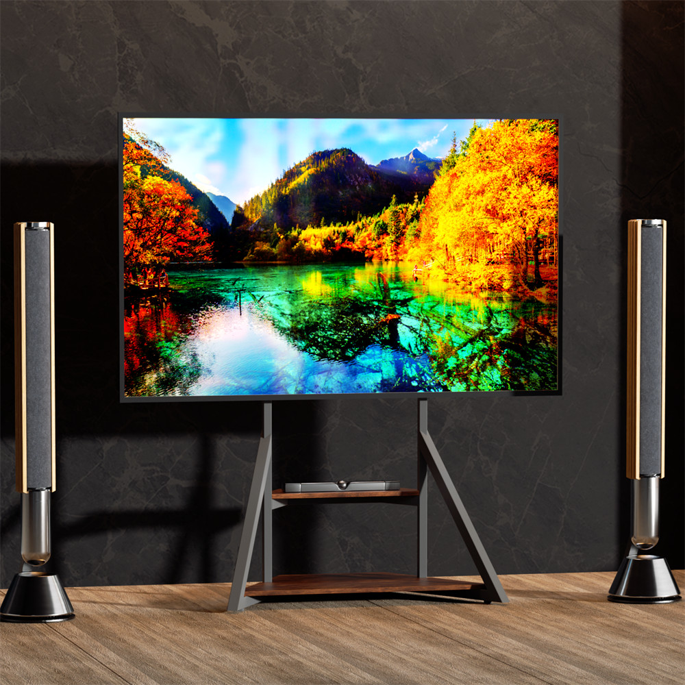 40-75″ Universal TV Floor Mount Stand w/ Shelves Height Adjustable Holds Up 80kg