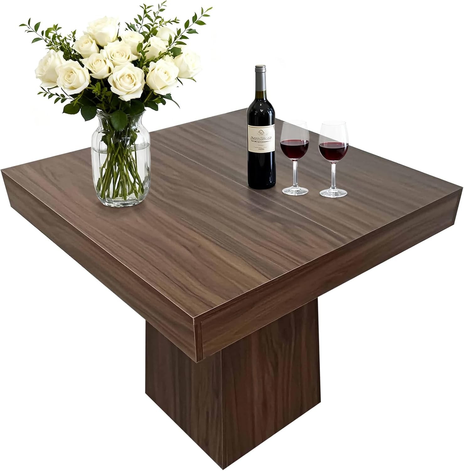 Square Dining Table for 4, 31.5inch Farmhouse Wooden Kitchen Table with Base
