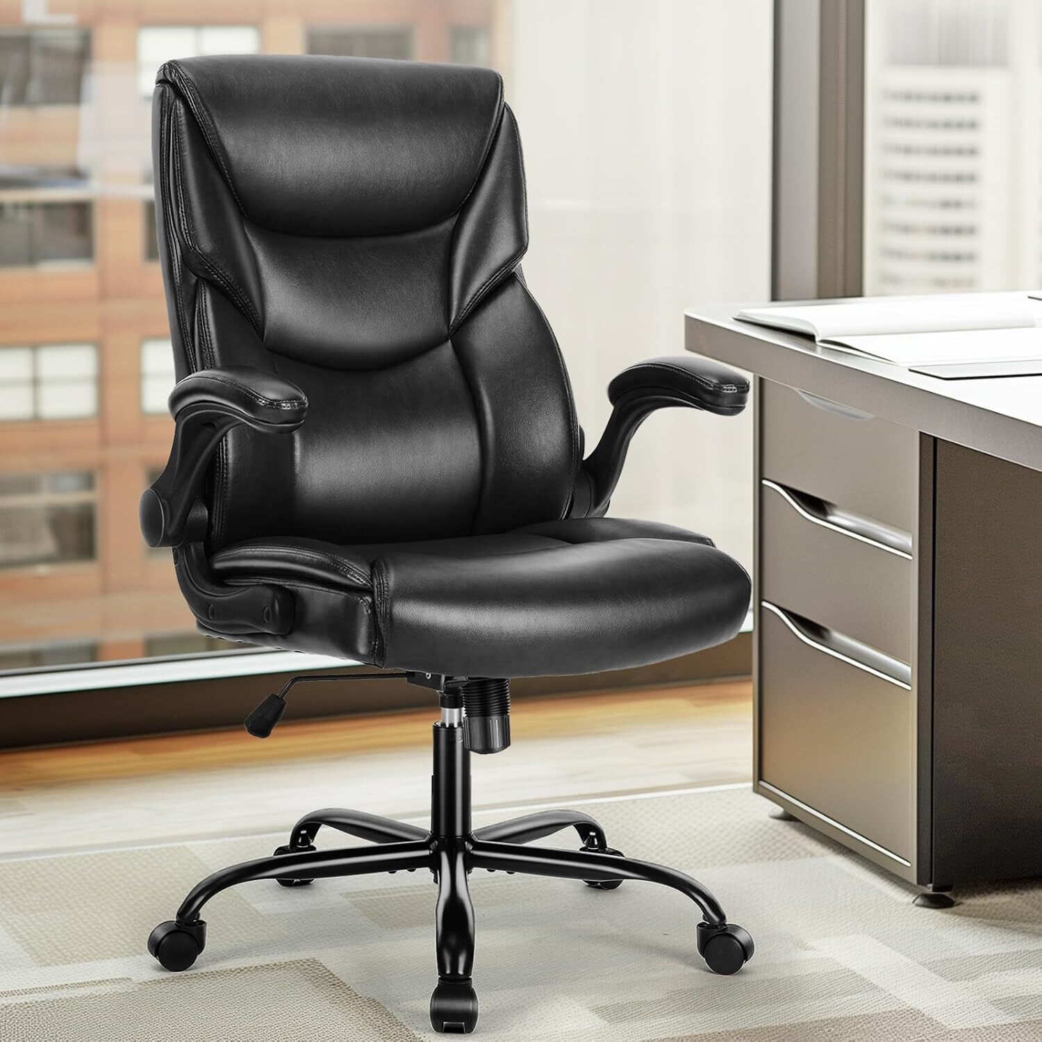 HOMEFLA Ergonomic Executive Computer Office Chair with Adjustable Flipup Armrest