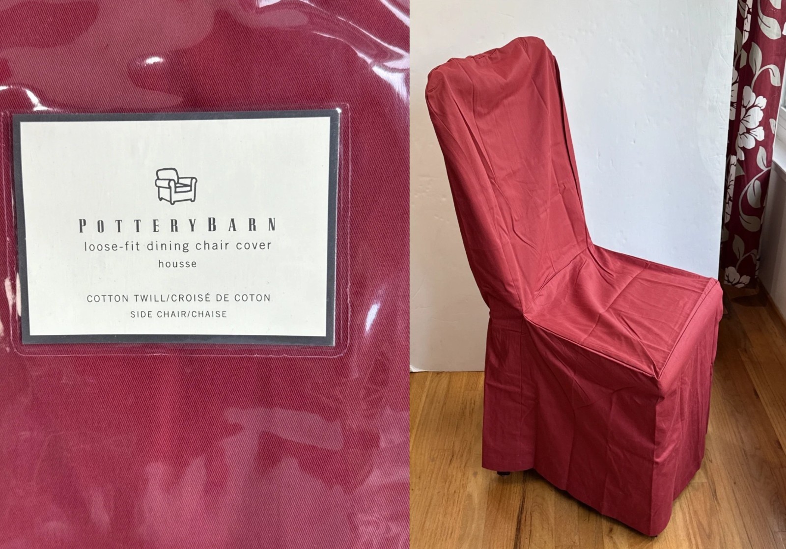POTTERY BARN Loose Fit Dining Kitchen Chair Cover Cotton Twill Cranberry Red NEW