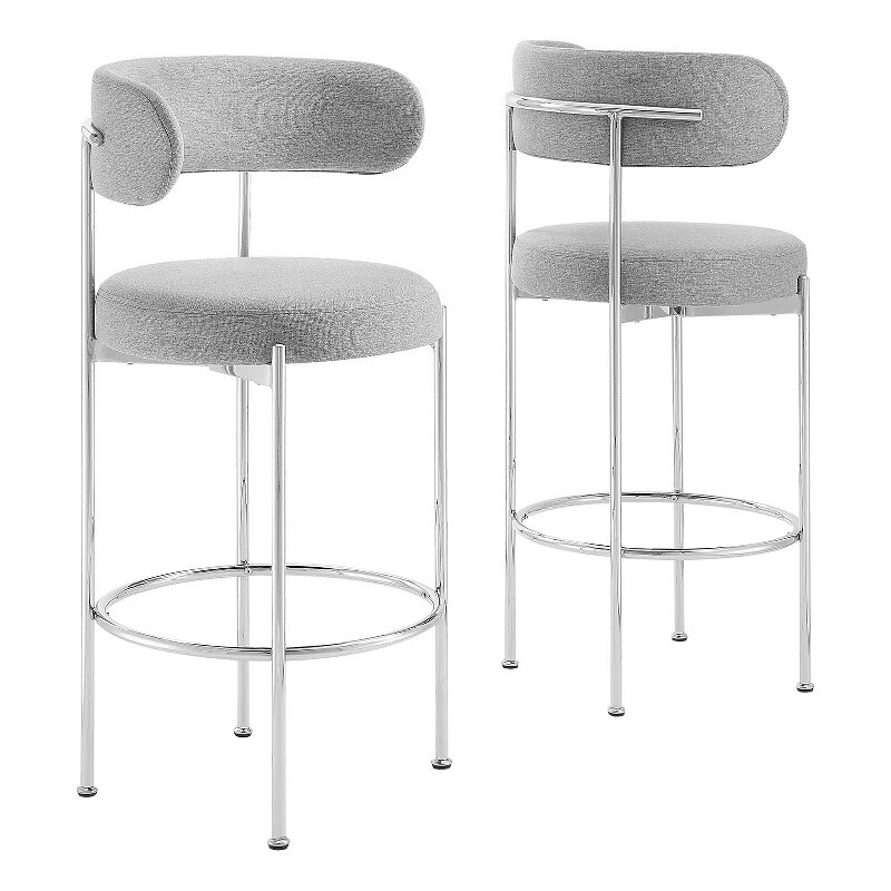 Modway Albie 28.5″ Fabric Bar Stool in Gray and Silver (Set of 2)