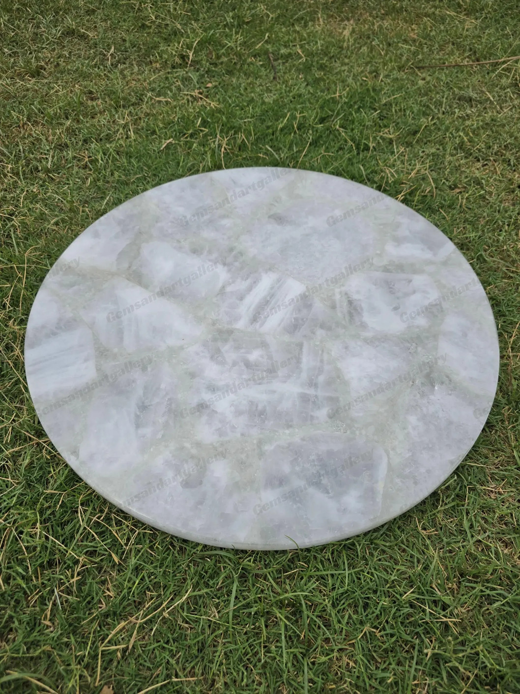 White Quartz Stone Round Coffee & End Table Luxury Modern Hallway Decor Interior