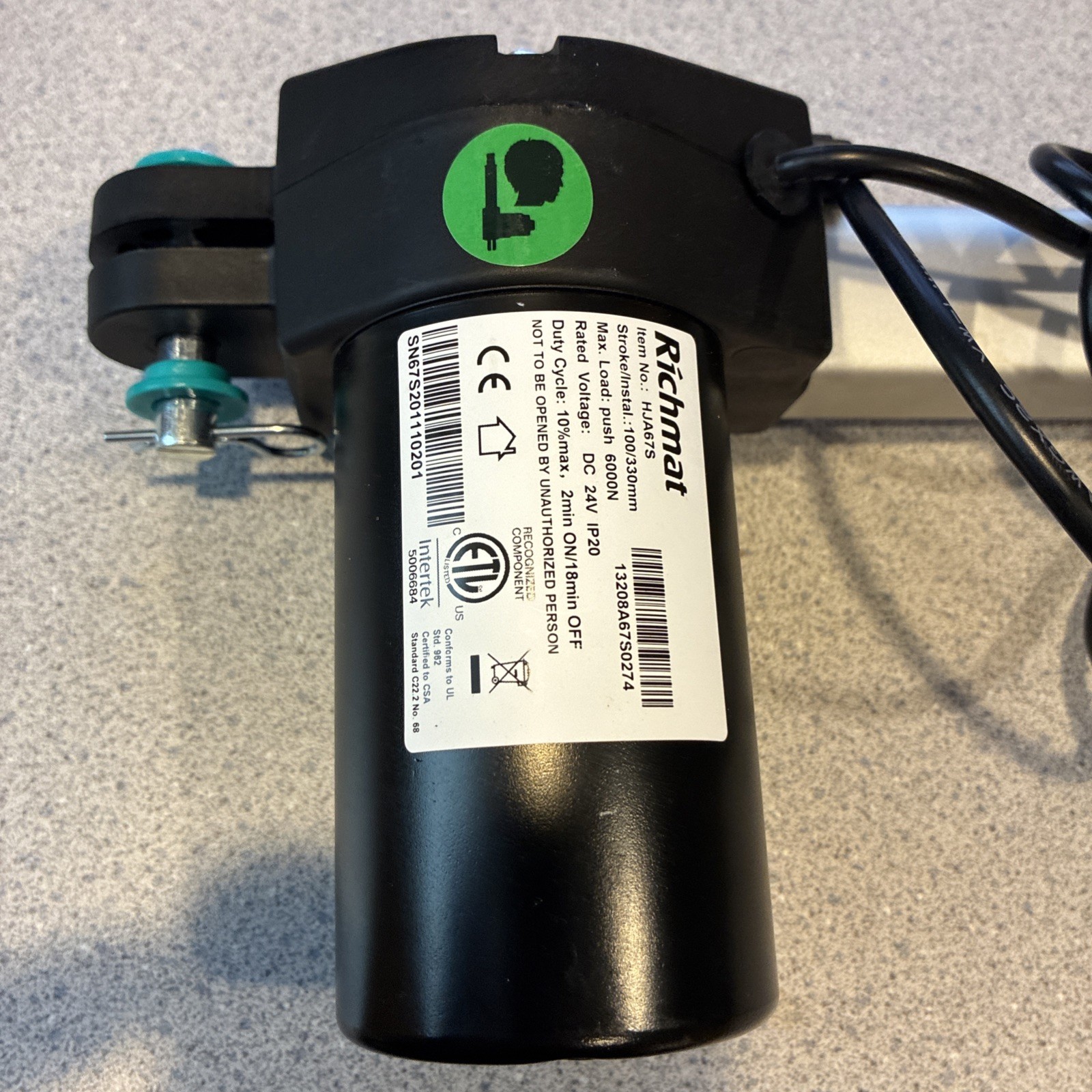 Richmat HJA67S Motor 6 Pin 100/330 mm SEE PHOTOS OF PINS And Travel Distance