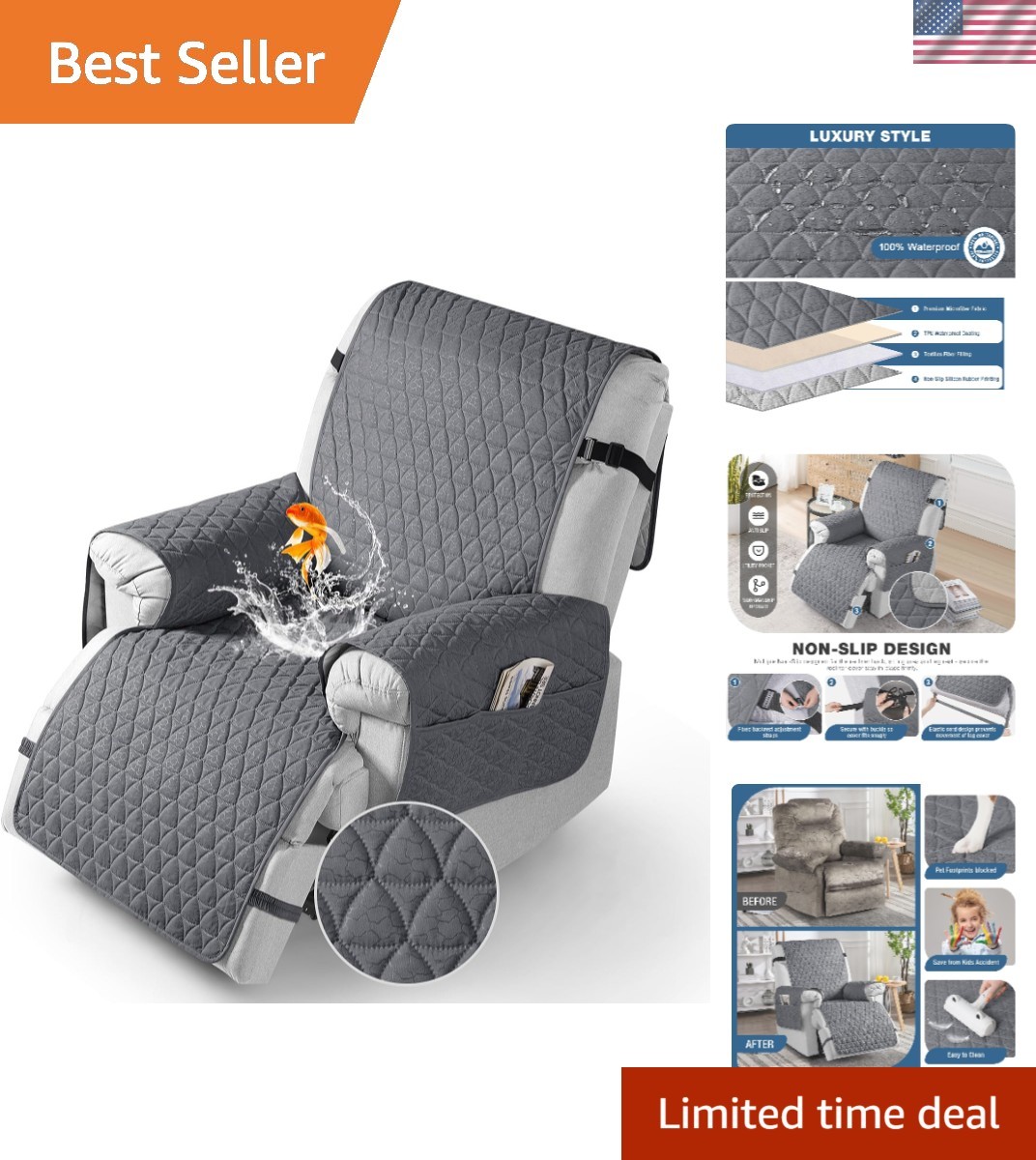 100% Waterproof Recliner Chair Covers, Non Slip Recliner Covers that Stay in …