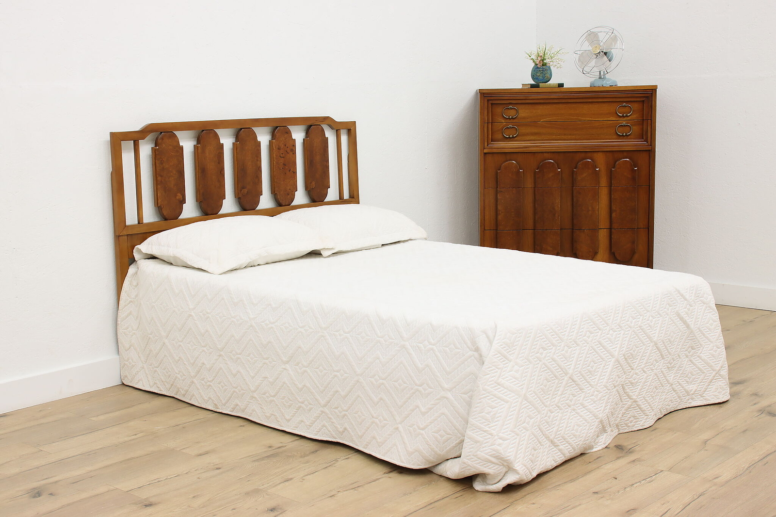 Midcentury Modern Vintage Birch & Burl Full Size Headboard #52697