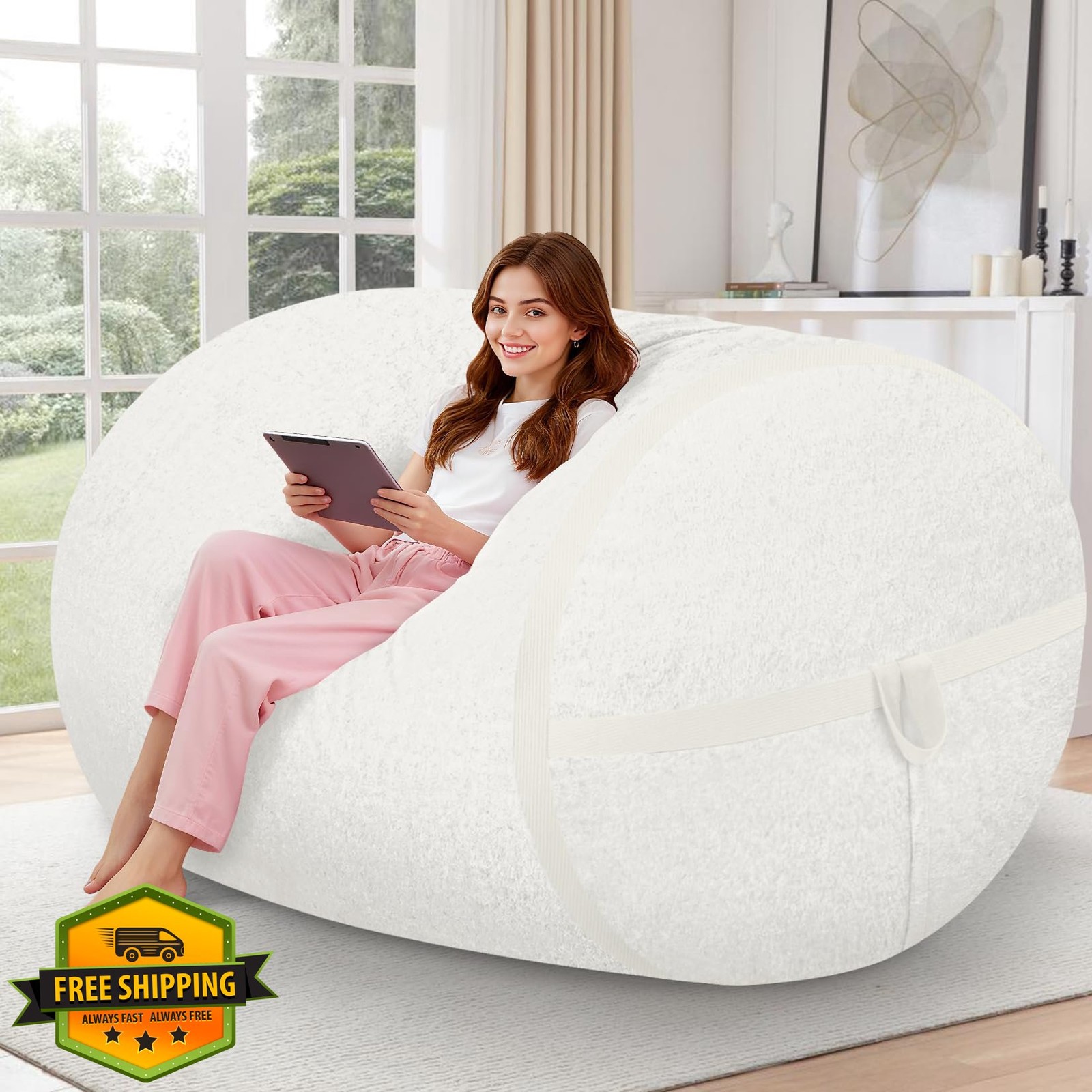HABUTWAY 4FT Bean Bag Chair Memory Foam Velvet White