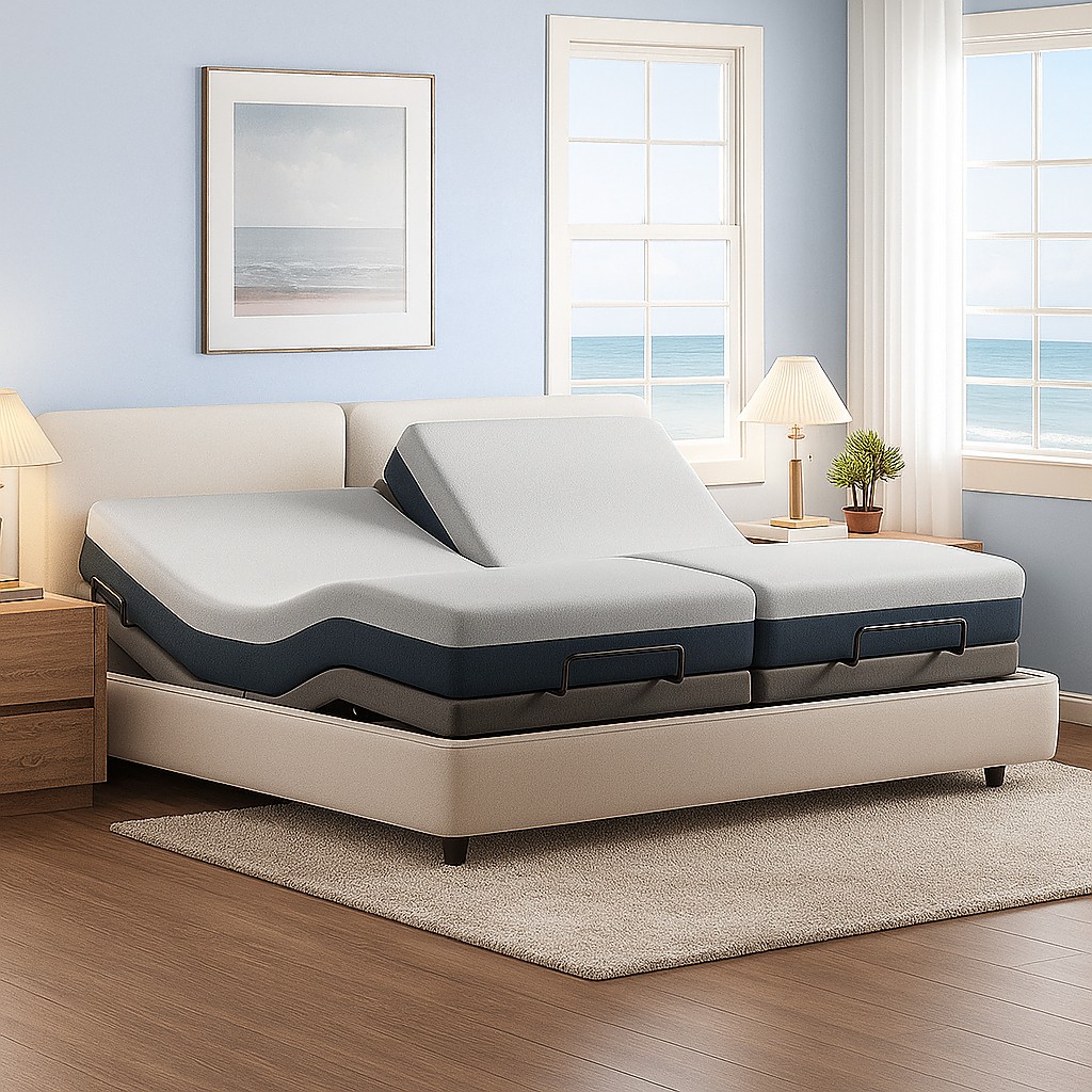 Split King Adjustable Electric Bed Frame Base Stress Massage Wireless Remote USB