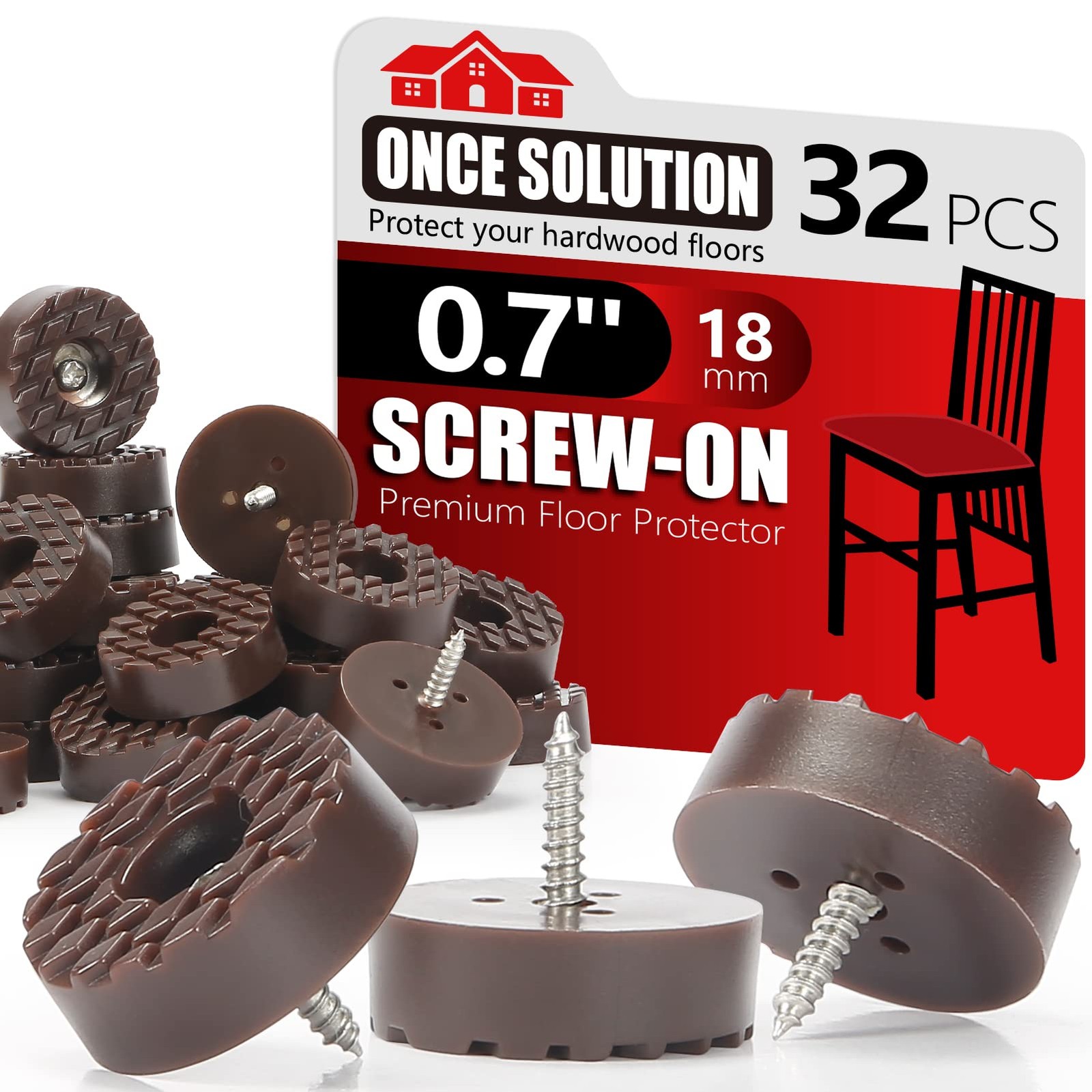 Screw On Rubber Feet for Furniture – 32PCS Brown (0.7, 0.95, 1.25 In For Option)