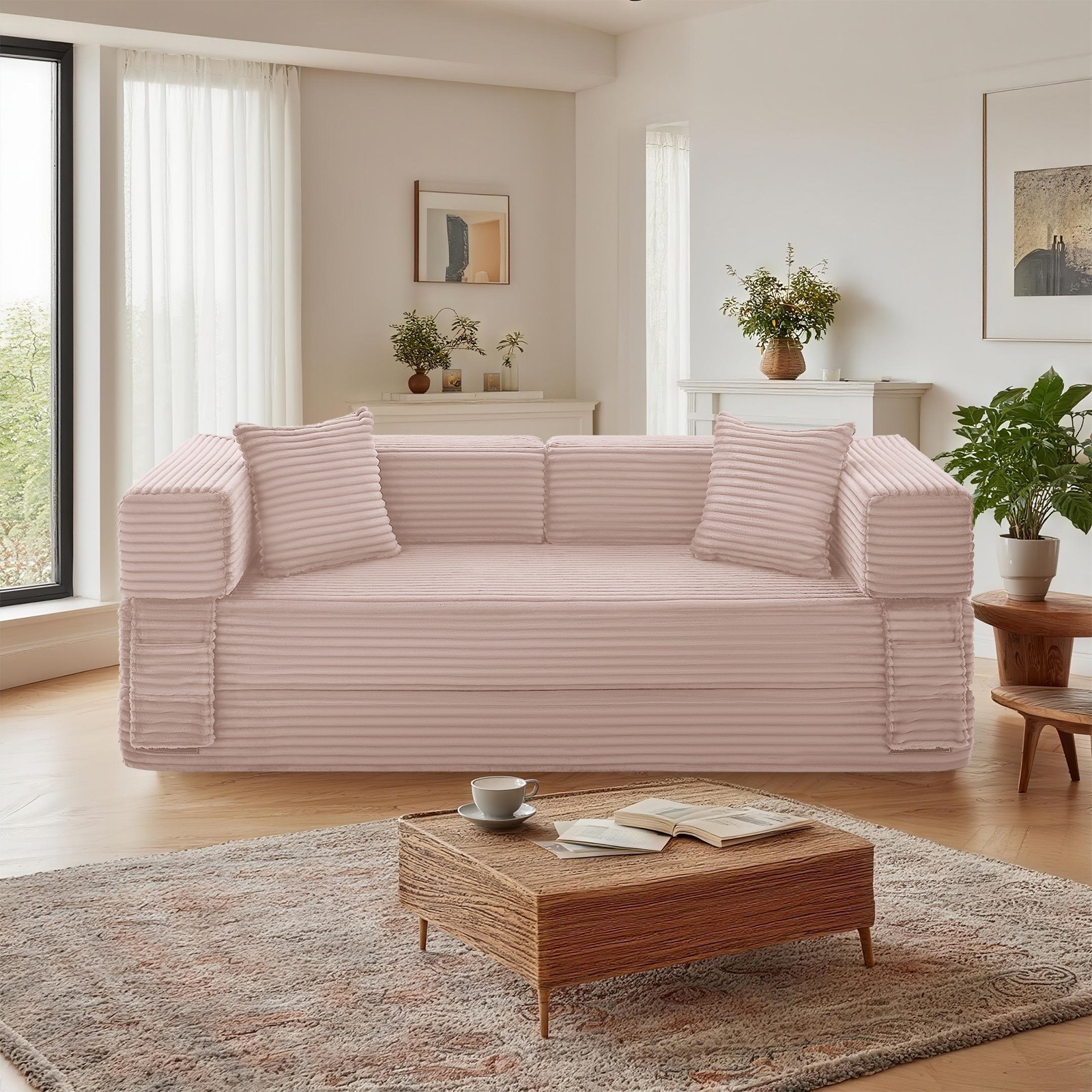 5-in 1 Folding Convertible Sofa Bed,Boneless Sofa Pull Out Floor Corduroy Couch
