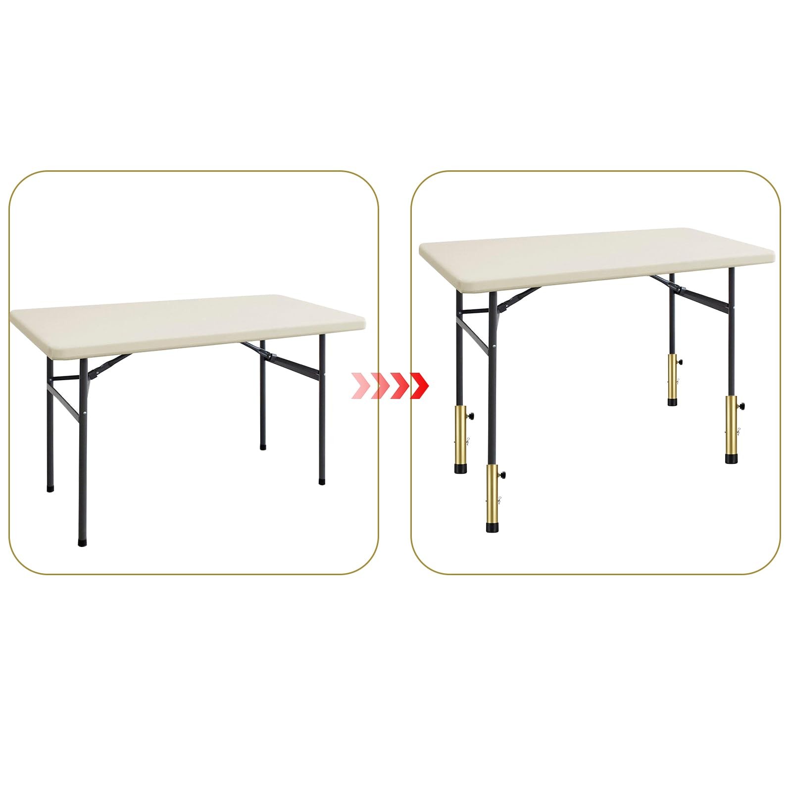 4 Pack Table Leg Extenders for Folding Tables, Adjustable Height Extensions f…