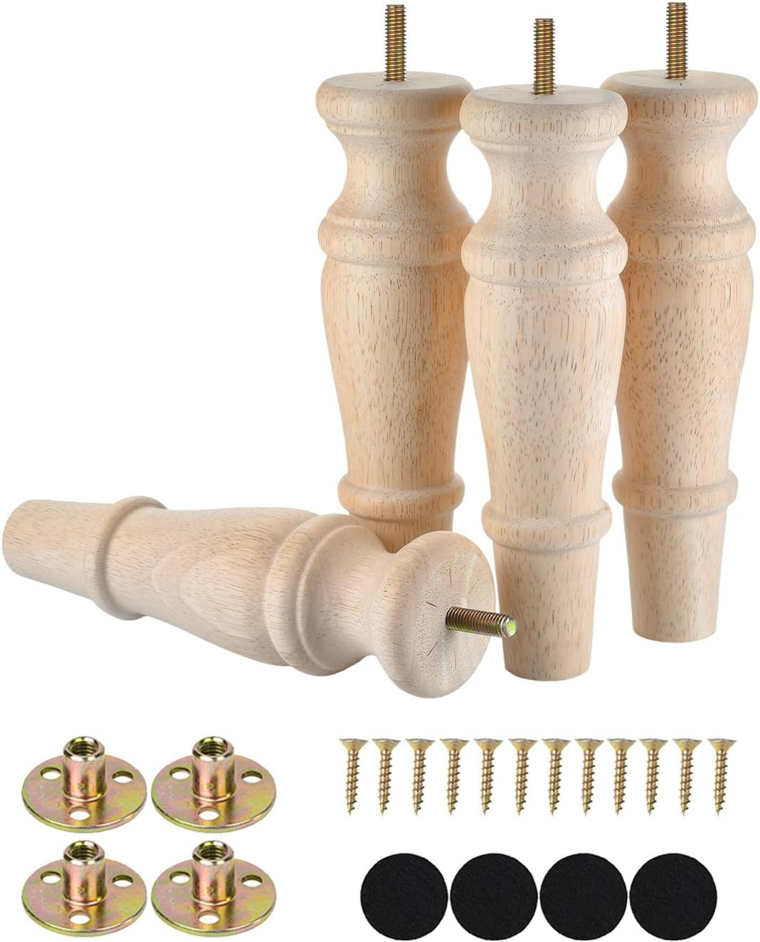 Wooden Furniture Legs 8 Inch Set of 4 Unfinished Replacement Parts for Couch Sof