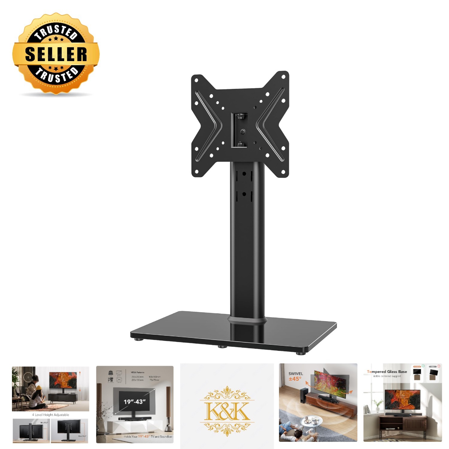Universal Swivel TV Stand for 19-43 inch TVs – 90 Degrees & Height Adjustable