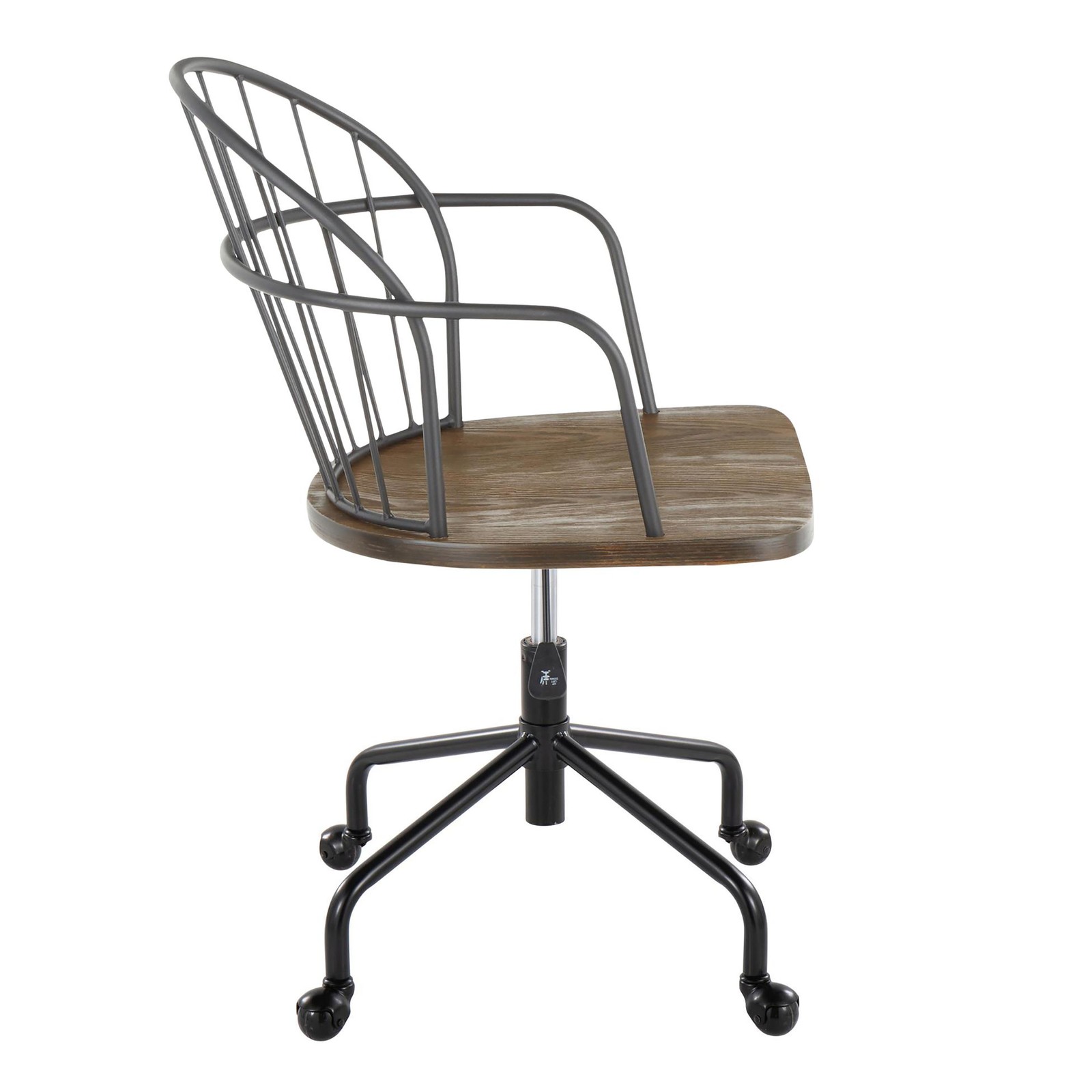 Adjustable Swivel Office Chair Black Metal Dark Walnut Wood Spindle Back