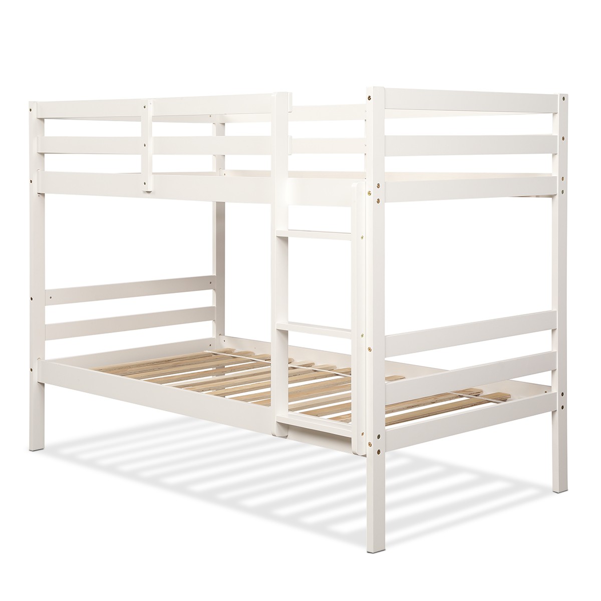 Twin Over Wood Bunk Beds W/Ladder & Safety Rail Home Pine Wood Bunk Bed White