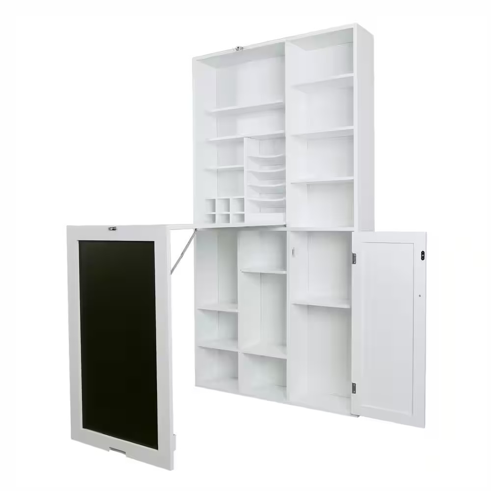 31 In. Rectangular White Floating Desk with Built-In Storage