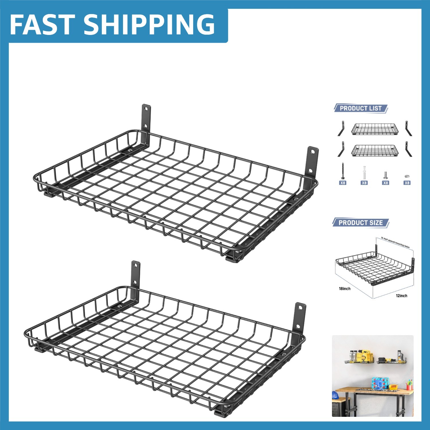 Space-Efficient Wall-Mounted Shelves, 12×18 inch, Strong & Safe Storage Solution