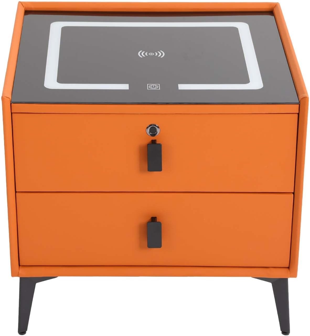 Orange Smart Wooden Nightstands W/ Fingerprint Lock Drawer USB Port and Speaker