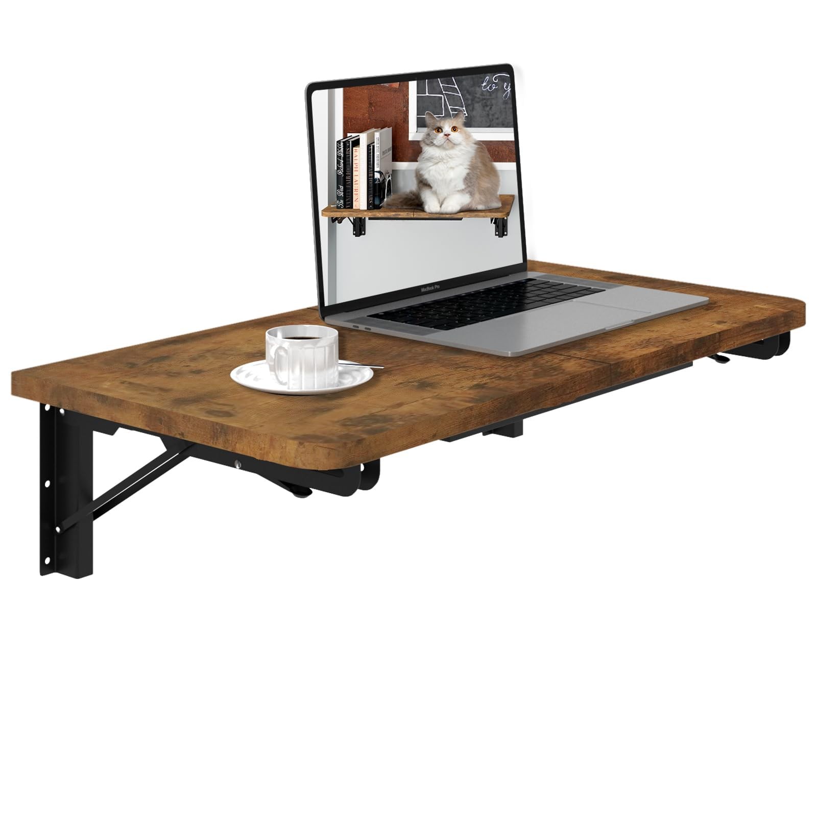 Rustic Brown HeavyDuty Wall Mounted Fold Down Laundry Shelf Space Floating Desk