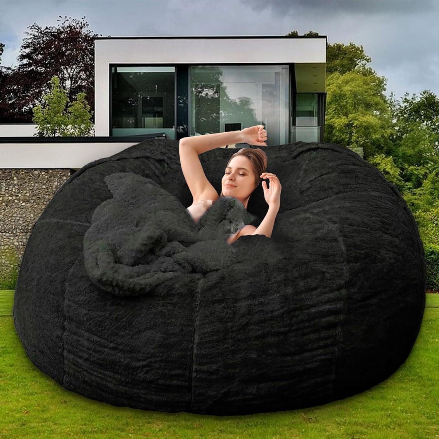 Giant 6FT Black Bean Bag Chair Cover for Comfy Relaxation, Adults & Kids