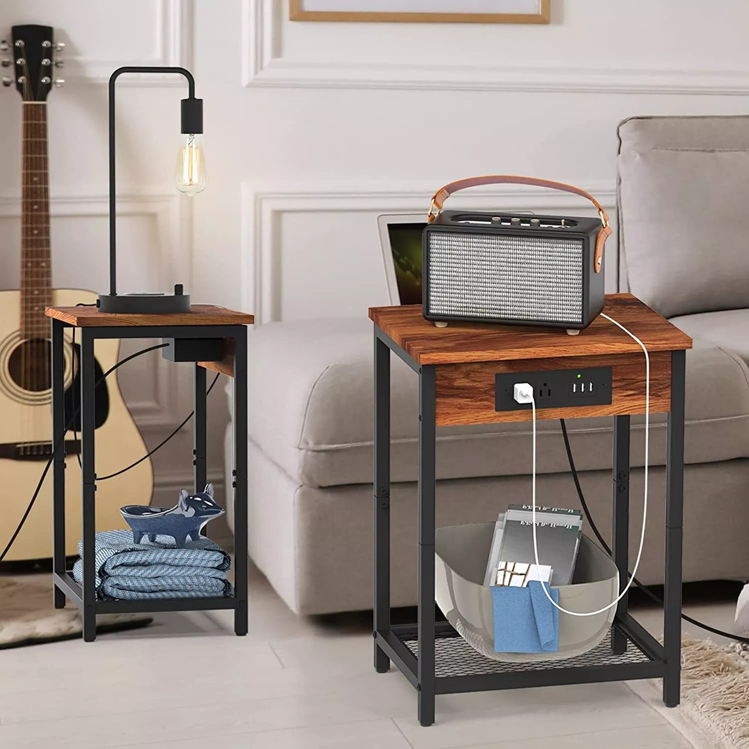 CADUKE 2PACK 2-TIER HEAVY DUTY NIGHTSTAND CHARGING STATION USB PORT – BROWN