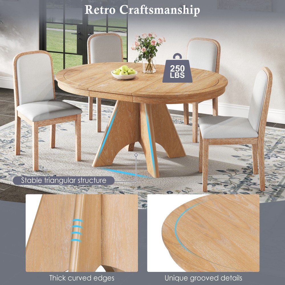 Vintage Extendable Dining Table Set for 4-6 with 4 Upholstered Chairs