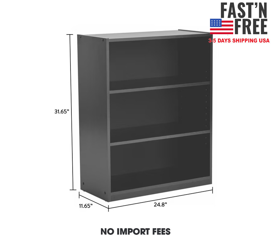 Mainstays 3-Shelf Bookcase with Adjustable Shelves, True Black Oak