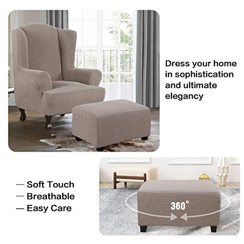 Rectangle Ottoman Slipcover 33″-38″ – Stretch Soft Jacquard Fabric, Washable Pro