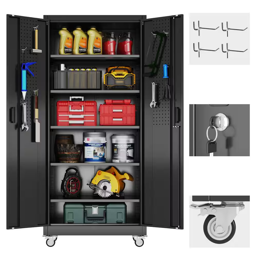 32 In.W X 71 In.H X 16 In.D Steel Rolling Freestanding Cabinet with 5-Adjustable
