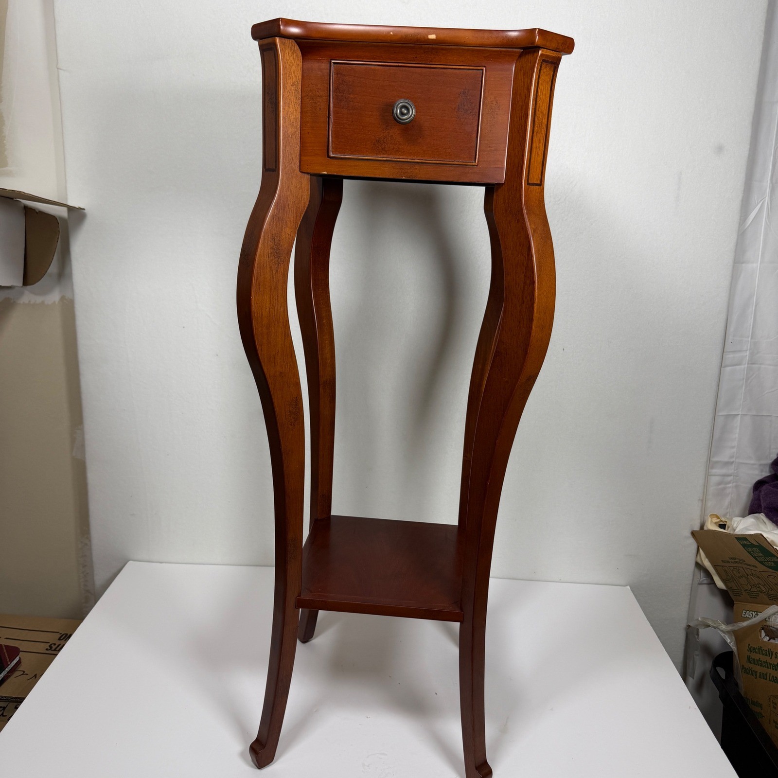 Bombay Company Wood Pedestal Plant Stand Side Table Drawer 02HKB Mahogany Finish