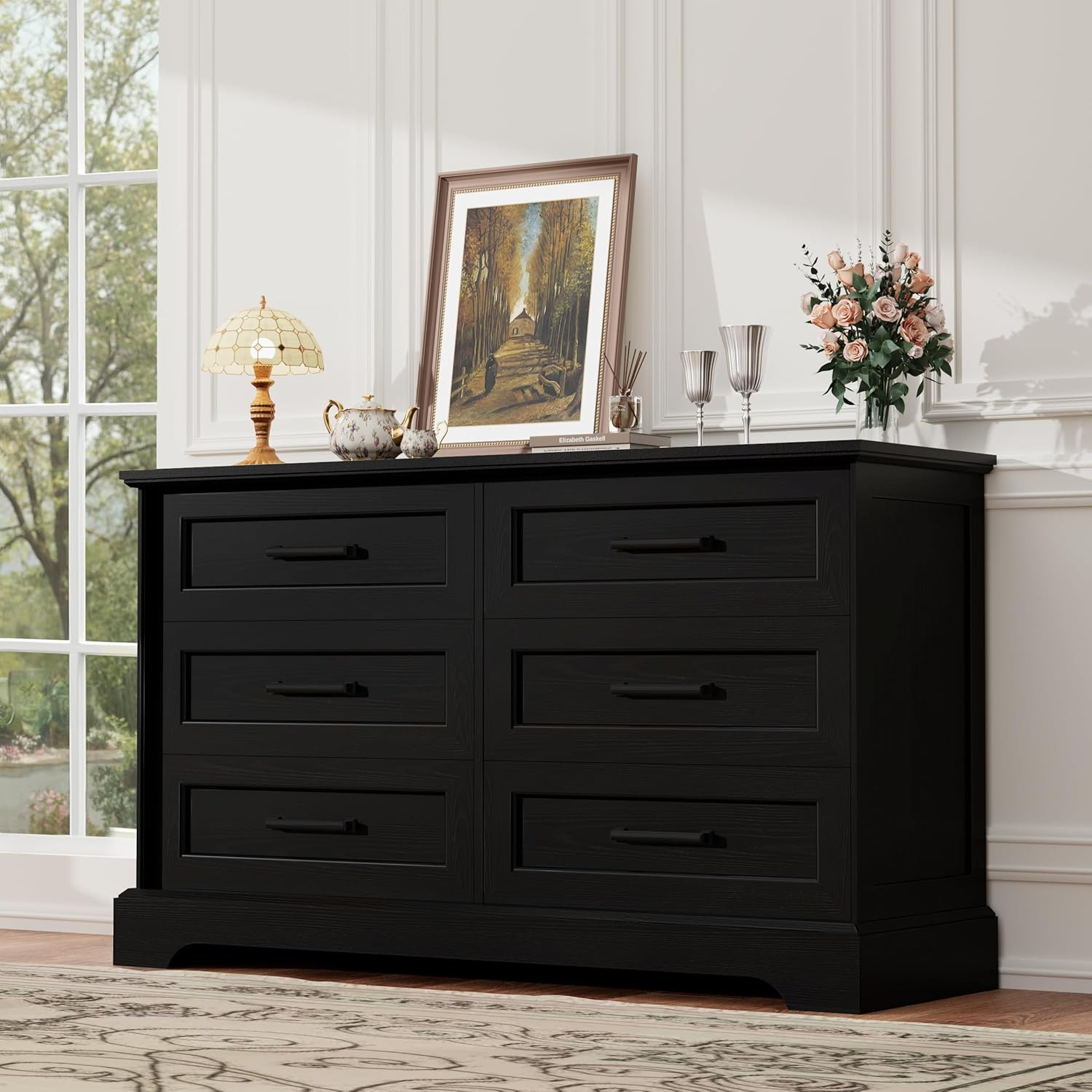 Farmhouse 6-Drawer Black Dresser for Bedroom – Stylish Storage Solution