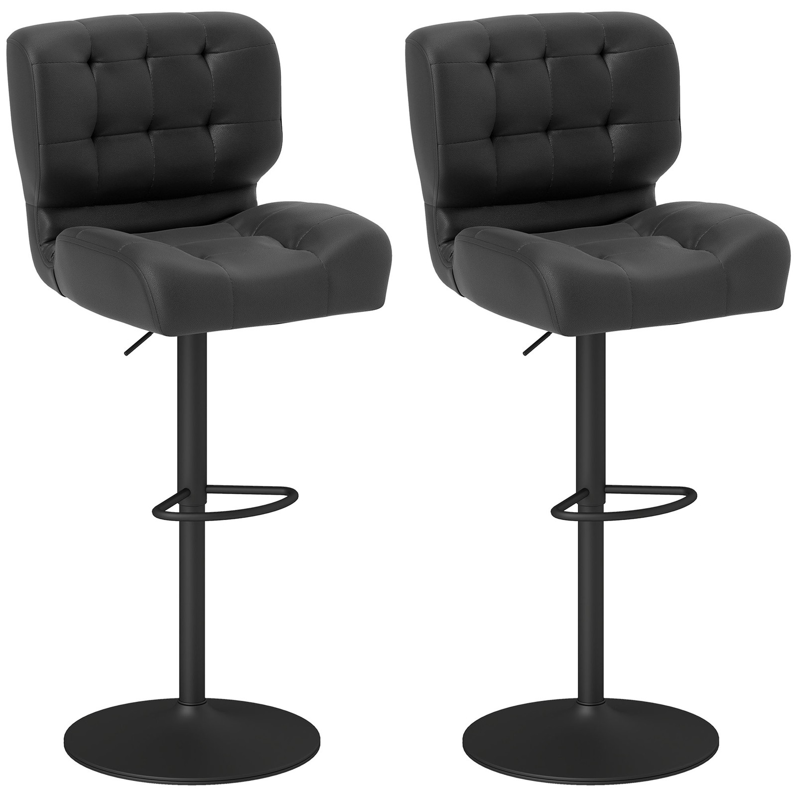 Set of 2 Button Tufted Barstools with Adjustable Height and Footrest