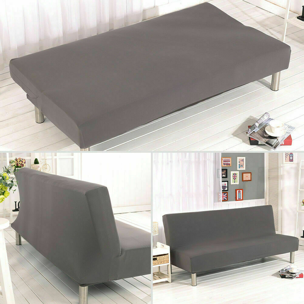 Solid Color Armless Sofa Bed Cover Stretch Futon Slipcover 3 Seater Couch Sofa