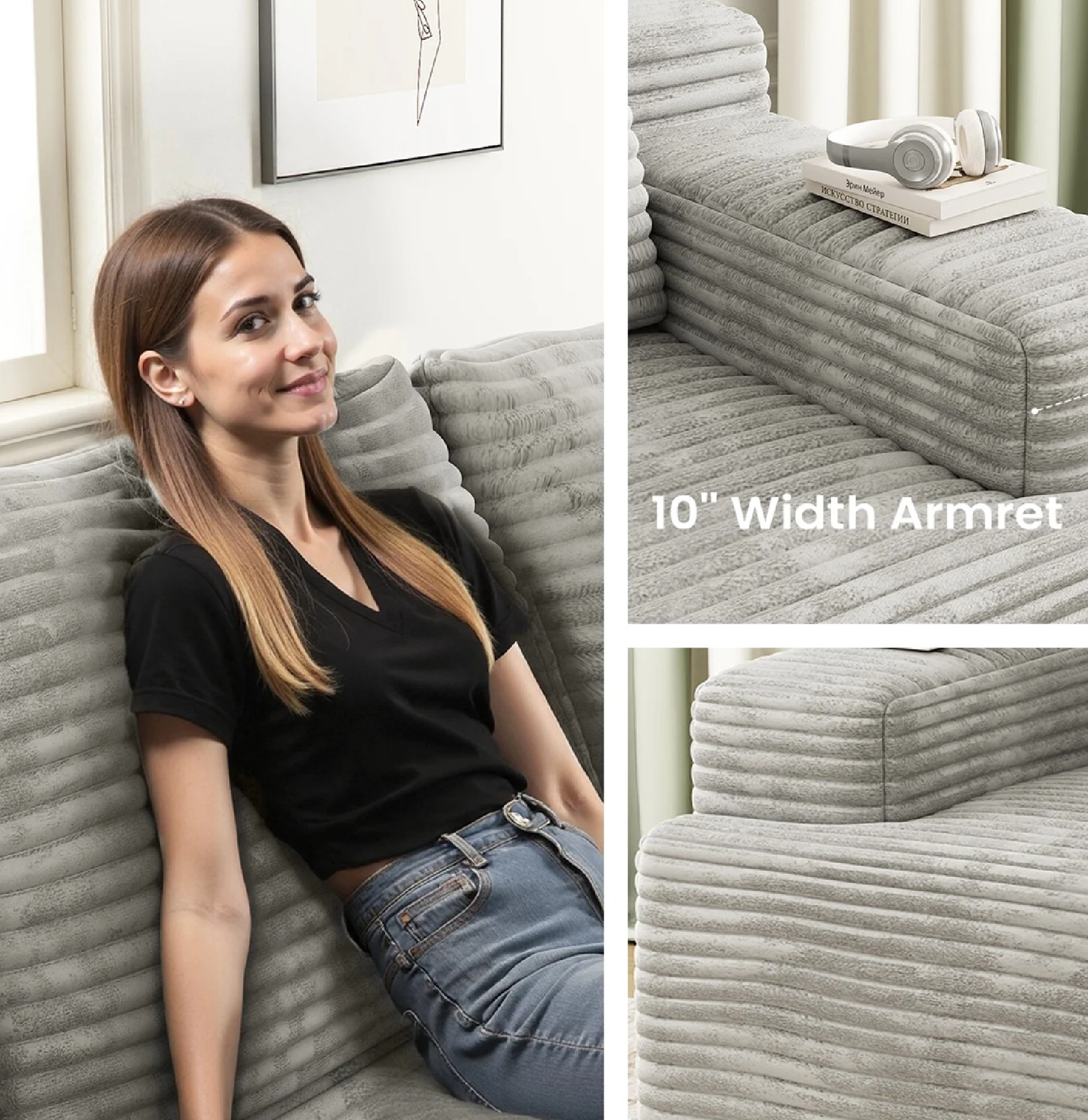 IDEALSOUL 104″ Cloud Sectional Couch with L-Shape Chaise, Modern Modular Sofa